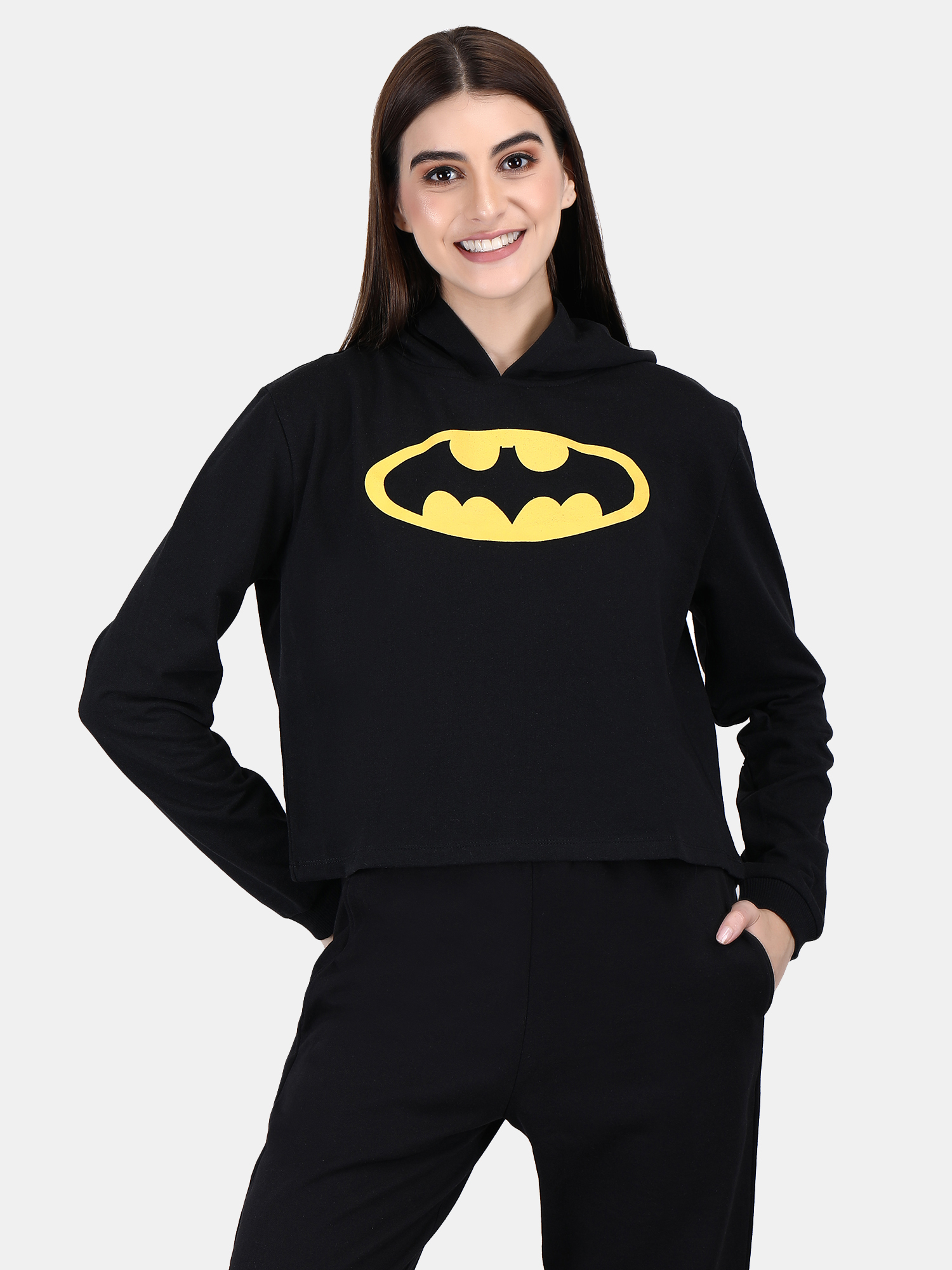 Women's Rich Cotton Regular Fit Full Sleeve Crop Hoodie Sweatshirt